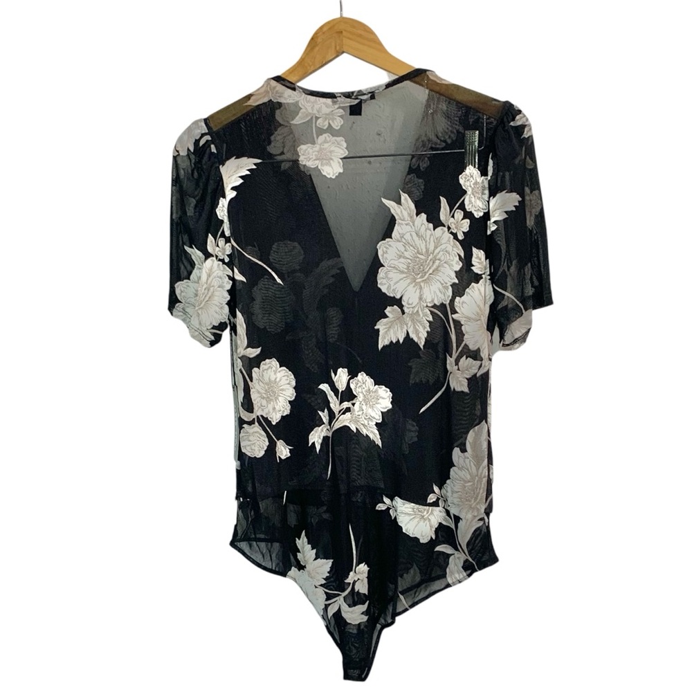 HAUTE MONDE Sheer Dark Floral Bodysuit Sz XL